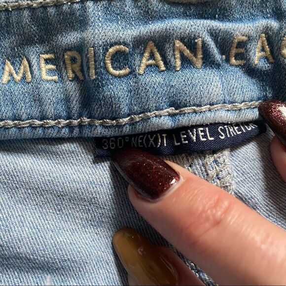 American Eagle Jeans 360 Stretch Super Hi Rise Jeggings Distressed Raw Ankle 2 - Picture 6 of 12